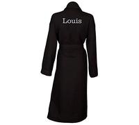 aztex Personalised Polycotton White Shawl Collar Waffle Dressing Gown, French Navy Robe with Slate Piping, Medium (Back of Robe)