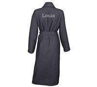 aztex Personalised Polycotton White Shawl Collar Waffle Dressing Gown, Grey Robe with Grey Piping, Medium (Back of Robe)