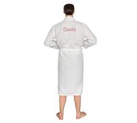 aztex Personalised Polycotton White Shawl Collar Waffle Dressing Gown with White Piping, Medium (Back of Robe)