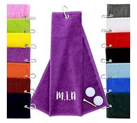aztex Personalised Tri-Fold Golf Towel, 550gsm, Purple