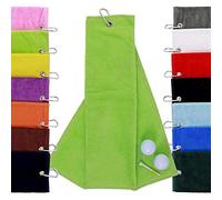 aztex Tri-Fold Golf Towel with Carabiner Clip, Cotton Velour, 590gsm, Lime Green