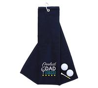 aztex Tri-Fold Golf Towel with Novelty 'Coolest Dad By Par' Embroidery, Metal Carabiner Clip, Cotton Velour, 590gsm, Navy