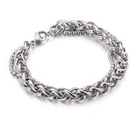 Azubpi Elegant 8mm Double Cuban Links Bracelet for Men - Gold/Silver/Glossy Black Polished Stainless Steel Bracelet | Simple Daily Wear Jewelry for Men Dad Boyfriend Husband, 21cm, Sterling Silver