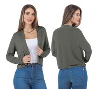 Azules Cropped Cardigan for Women - Open Front Drape, Lightweight Cardigan Jacket Sweater - Long Sleeves Women's Cardigans, Olive, Small