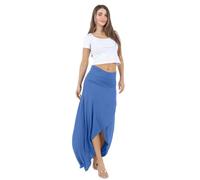 Azules High-Low Hem Maxi Skirts for Women - Flowy, Wrap Front Slit, Summer Foldover Skirt - High Waisted Long Skirt for Women, Indigo, S