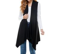 Azules Sleeveless Cardigan for Women, Soft Lightweight Duster Open Front Sleeveless Long Cardigan Vest, Black, Small