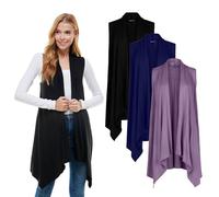 Azules Sleeveless Cardigan for Women, Soft Lightweight Duster Open Front Sleeveless Long Cardigan Vest (3 Pack), Black, Silver Sand, Navy, 3X