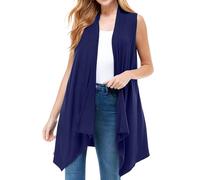 Azules Sleeveless Cardigan for Women, Soft Lightweight Duster Open Front Sleeveless Long Cardigan Vest, Navy, XL