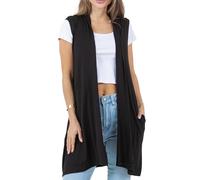 Azules Sleeveless Long Cardigan for Women with Pockets - Lightweight Open Front, Flowy Dressy Layer for Work or Casual Wear, Black, 3X
