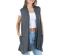 Azules Sleeveless Long Cardigan for Women with Pockets - Lightweight Open Front, Flowy Dressy Layer for Work or Casual Wear, Charcoal, 3X