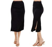 Azules Women's Midi Skirt - Stretchy Jersey Knit Bodycon Skirt with Slit - Pull On Fitted Ruched Midi Skirt