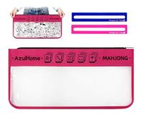 AzulHome Empty Mahjong Tiles Bag - American Mahjong Bag with Zipper with 2 Mahjong Line Finder, PVC Clear Mahjong Tiles Case (21x9 Inches, No Mahjong) (Rose Red)