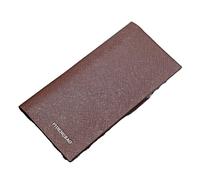 AZUMIO Men's wallet long ultra-thin Korean multi-card pocket wallet cross pattern wallet snap card holder (Color : Brown)