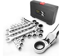 AZUNO 12-Piece Flex-Head Ratchet Spanner Set, Metric Combination Spanner Kit, Chrome Vanadium Steel Ratchet Spanner Set with Deluxe Case (12-Piece)