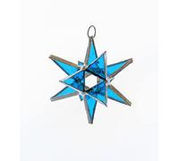 Azur Blue Moravian Star Stained Glass SUNCATCHER Colorful Window Hanging Decorations - Home Decor Gift - Ornaments - Charm - Collectible Glass - Souvenir, Valentine's Day Gift - Unique Window Decor