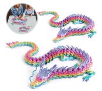 AZURAOKEY 2Pcs 3D Printed Articulated Dragon Figure, Mystery Articulated Crystal Dragon Fidget Toys, Flexible Joints, Dazzling Gradient Rainbow Crystal Wyrm Decor & Collectible Gift for Home or Office