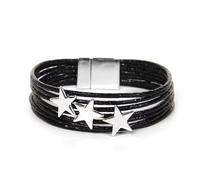 AZURAOKEY Boho Leather Wrap Bracelets for Women Men 2025 Unisex Trendy Hollow Star Metal Beads Multi-Layer Bracelets with Strong Clasp Western Jewelry