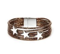 AZURAOKEY Boho Leather Wrap Bracelets for Women Men 2025 Unisex Trendy Hollow Star Metal Beads Multi-Layer Bracelets with Strong Clasp Western Jewelry