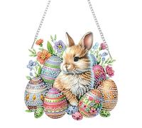 AZURAOKEY Easter Diamonds Painting Wreath, 5D DIY Special Shape Easter Egg Bunny DIY Hanging Diamond Art Kit for Adult, Acrylic Board Gem Painting Kit for Garden Window Decor
