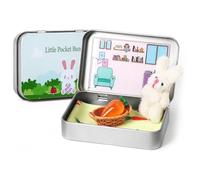 AZURAOKEY Mini Plush Bunny in Decorative Tin Box, Little Pocket Bunny House, Easter Basket Stuffer, DIY Pet Bunnys Adoption Kit, Cute Plushies for Kids Home Decor