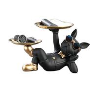 AZURAOKEY Rin Cool Dog Scuture Dog Butler Statue Creative Cute th 2 Tray Lying French Bulldog Figurine Scutur Table Crafts Bottom Anti-slip for Home Office Gift