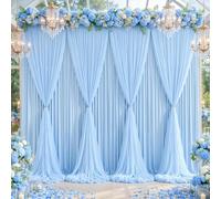 Azure Blue Tulle Backdrop Curtain for Parties Wedding,10ft x 10ft Wrinkle Free Curtain Backdrop,2 Layer Drapes for Backdrop,Polyester Back Drop for Bridal Shower Birthday Baby Shower Photography