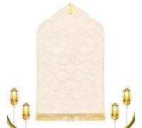 Azure Cantara Prayer Mat Muslim Rug, 25.6x45.3 Inch Thick Plush Flannel Sajadah, Portable & Reversible Islamic Prayer Carpet For Salah, Comfort For Knees Forehead, Ramadan Eid Gift (Beige)