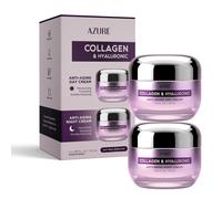 AZURE Collagen & Hyaluronic Acid Day/Night Cream Value Set - Renewing Toning & Hydrating Face Moisturizer - Reduces Wrinkles Fine Lines - Vegan