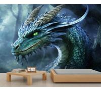 Azure Dragon Mural Magic Dragon Wallpaper Fantasy Giant Beast Wall Mural Giant 3D Wallpaper Commercial Scale Coffee Shop Lounge Gallery (Non-self-Adhesive)