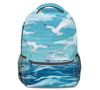 Azure Escapism Cruise Ship Print Backpack - Dopamine Blue Vacation Mode Rucksack for Students and Travel