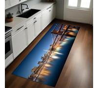 Azure Kitchen Carpet Runner Building the Brooklyn Bridge Non-Slip Washable Low Pile Rug 50 x 80 cm for Bedroom, Entrance, Laundry Room