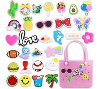 Azureblue 30pcs Bogg Bag Charms, Beach Accessories Cute Charms for Bogg Bag Rubber Tote Beach Bags, Flowers Letters Baseball Butterfly Decoration Charm for Girls Women