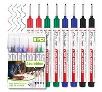 Azureblue 8PCS long Nib marker, long head deep hole marker pens, Waterproof construction markers Marking Tool, Multi-purpose deep reach pen Makes for metal, carpenter, Woodworking, 20MM 4 Colors