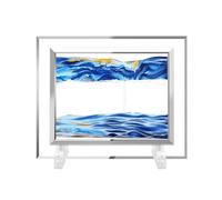 AzureLeap 3D Dynamic Sand Art Liquid Motion Sand Picture Square Glass Deep Sea Sandscape Flowing Frame for Relaxing Desktop Home Office Decor (5inch-Blue)