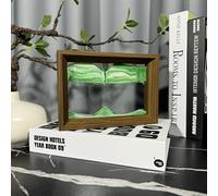 AzureLeap 3D Moving Sand Art -Liquid Motio Deep Sea Flowing Sand Picture, Solid Wood Frame, Square Glass, Home Office Desk Decor[Green 6in]