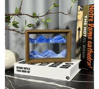 AzureLeap 3D Moving Sand Art -Liquid Motio Deep Sea Flowing Sand Picture, Solid Wood Frame, Square Glass, Home Office Desk Decor[Blue 6in]
