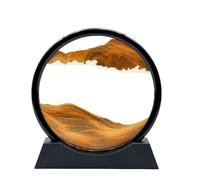 AzureLeap Moving Sand Art Liquid Motion, 3D Deep Sea Sandscape Color Quicksand Decor, Round Glass Moving Sand Art Picture Relaxing Desktop Home Office Work Decor (7 inch-Yellow)