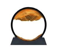 AzureLeap Moving Sand Art Liquid Motion, 3D Deep Sea Sandscape Color Quicksand Decor, Round Glass Moving Sand Art Picture Relaxing Desktop Home Office Work Decor (12 inch-Yellow)