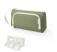 AzureRay Large Multi Function Pencil Case with 3 Compartments and Carry Handle Green