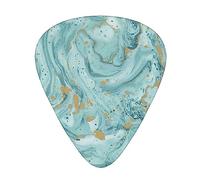 Azurite Teal And Foil Gold Oil Marble Pattern 12-Pack Guitar Picks Set â€“ Unique Single-Sided Printed Picks With Abs Material For Acoustic, Electric Guitars & Ukuleles