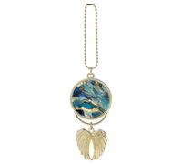 Azurite Teal and Foil Gold Oil Marble Pattern Car Pendant, Rear View Mirror Hanging Ornament, Auto Decor for Rearview Mirror, Keychain Golden-Style