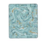 Azurite Teal and Foil Gold Oil Marble Pattern Desk Pad, Washable for Office/Gaming/Writing, Rubber Base, Polyester Surface