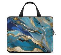 Azurite Teal and Foil Gold Oil Marble Pattern Laptop Sleeve Ultra-Thin, Lightweight & Waterproof 13inch Laptop Bags, Durable Neoprene Material, Portable Protective Computer Bag with Hand Strap