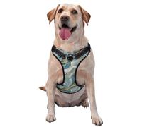 Azurite Teal And Foil Gold Oil Marble Pattern Pet Traction Vest – Full Print Design With Reflective Straps For Enhanced Safety And Comfort