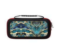 Azurite Teal and Foil Gold Oil Marble Pattern Portable Travel All Protective Bag Soft Lining for Switch Console Pro Controller Accessories