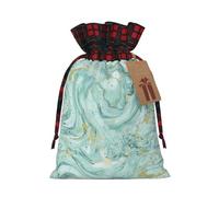 Azurite Teal And Foil Gold Oil Marble Pattern Print Christmas Drawstring Gift Bags,Drawstring Bag,Xmas Christmas Bags Party Storage Bags Reusable