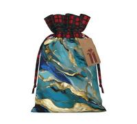 Azurite Teal and Foil Gold Oil Marble Pattern print Christmas Drawstring gift Bags Gift Pouch Candy Pouch Wedding Bags 17.5 x 12 cm