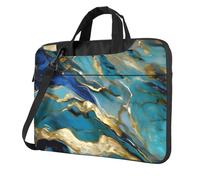 Azurite Teal And Foil Gold Oil Marble Pattern Print Convenient Laptop Bags Stylish And Protective Computer Bag Style Unique