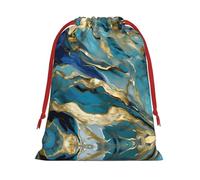 Azurite Teal And Foil Gold Oil Marble Pattern Print Drawstring Gift Reusable Pouch Wedding Candy Toys Cards Storage Function Portable