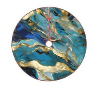 Azurite Teal And Foil Gold Oil Marble Pattern Print Festive Christmas Tree Skirt Holiday Decor Xmas Mat For Party Supplies Accessory